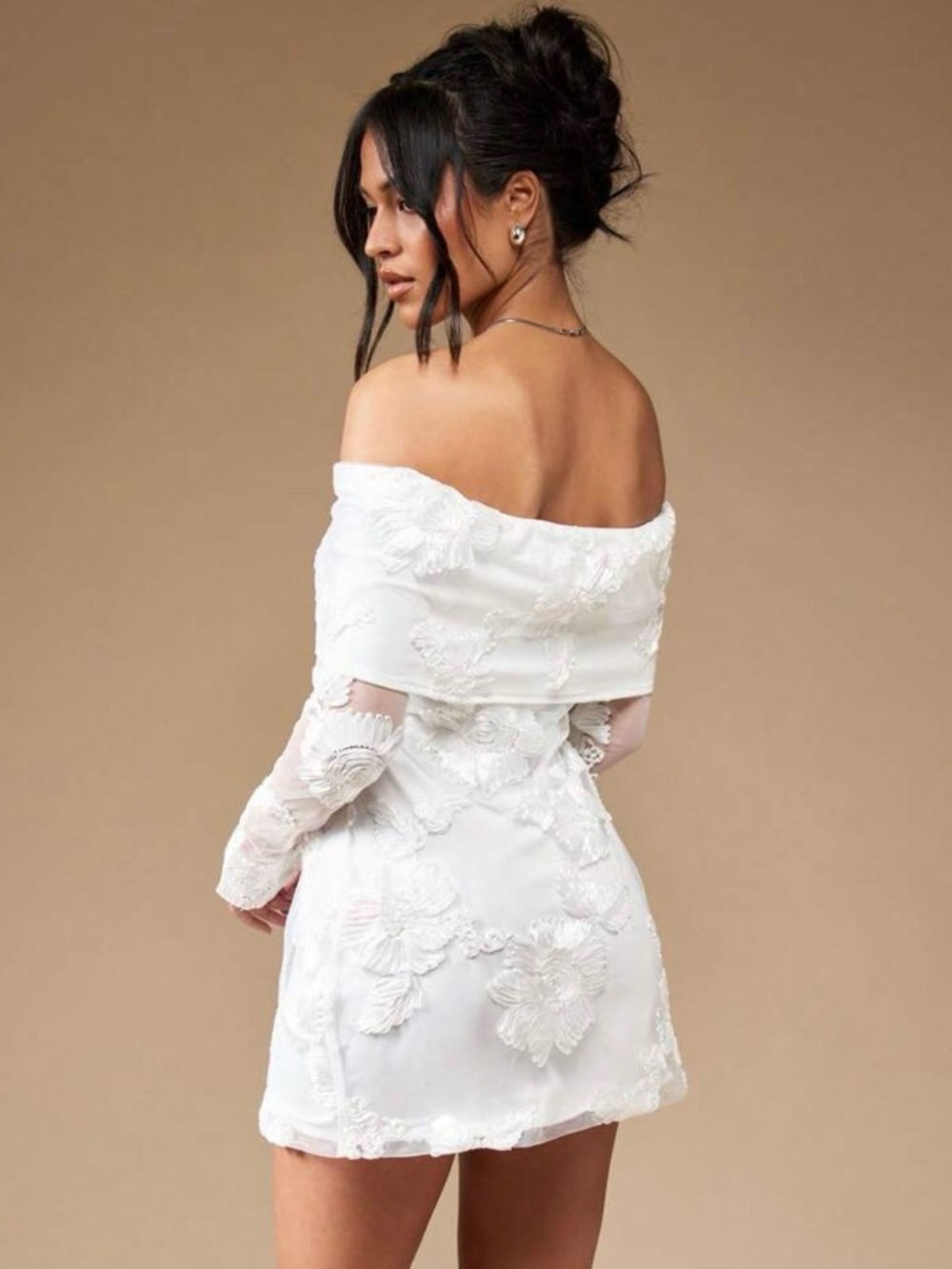 White Off-Shoulder Lace Dress- graduation, bridal shower, rehearsal, reception - Picture 4 of 6